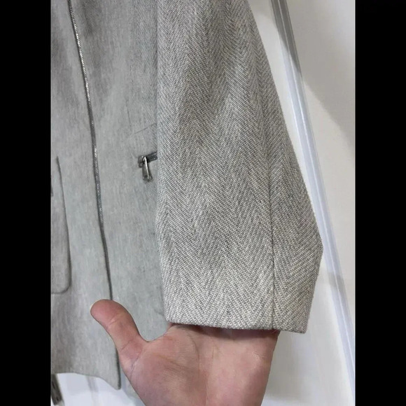 ZARA Gray Marl Herringbone Frock Blazer Jacket Zip Up Stretchy Career Medium - Picture 6 of 15